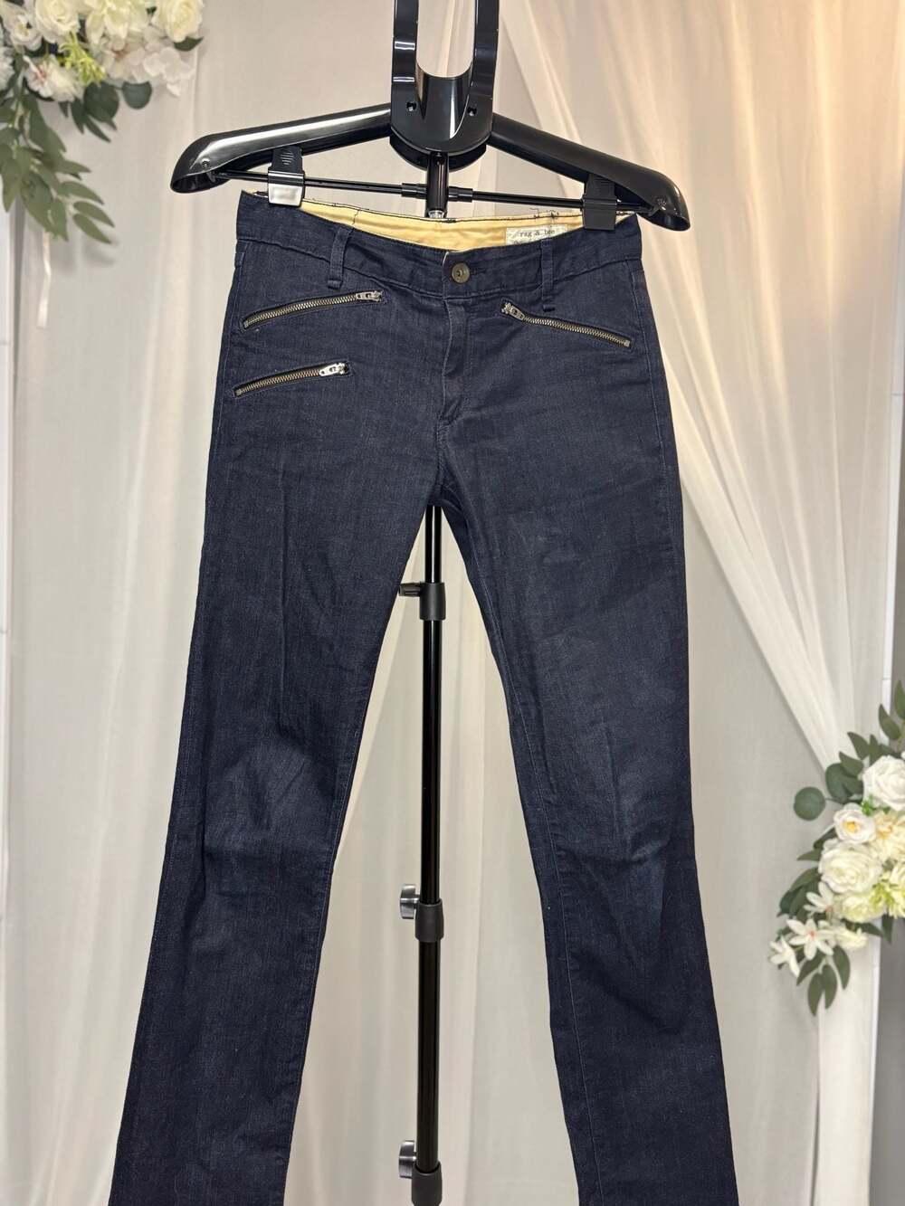 Rag & Bone Dark Blue Denim Zip Pocket Low-Rise Jeans Size 26